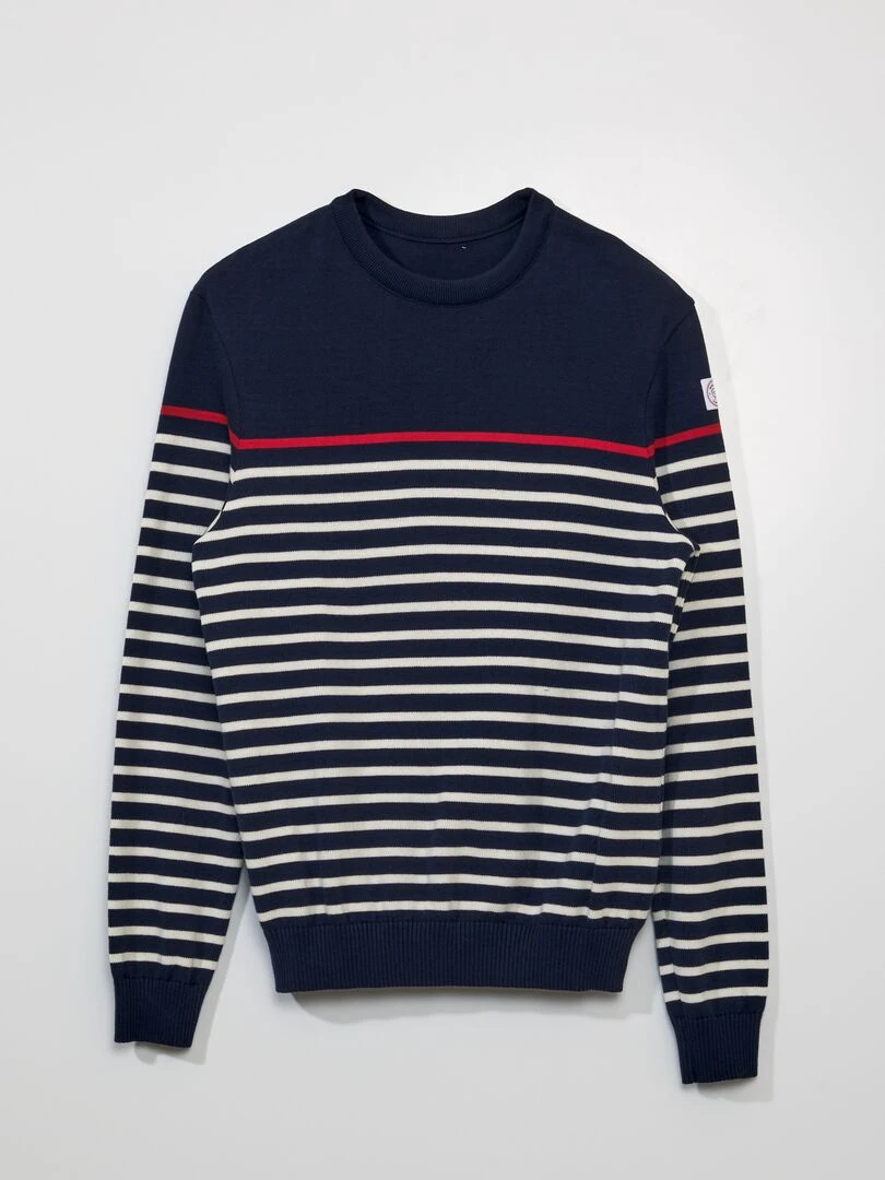 Pull marinière à col rond Made in France Bleu marine