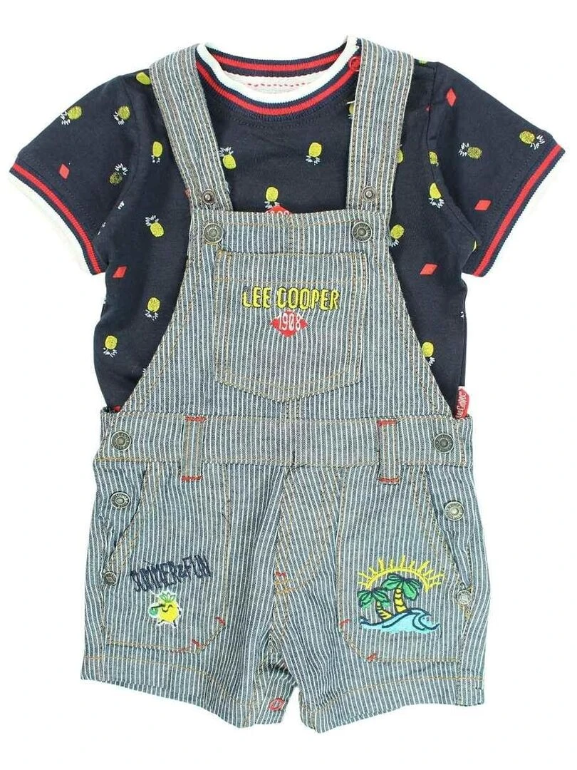 Lee Cooper Ensemble T shirt short salopette bébé garçon Imprimé Logo Bleu