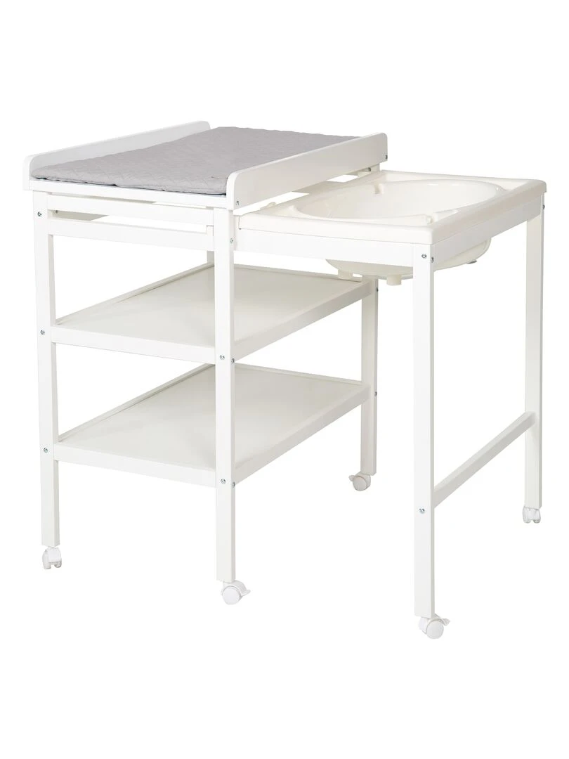 ROBA Table à Langer 2en1 + Baignoire Extensible + Matelas 2 Compartiments Bois Blanc Blanc