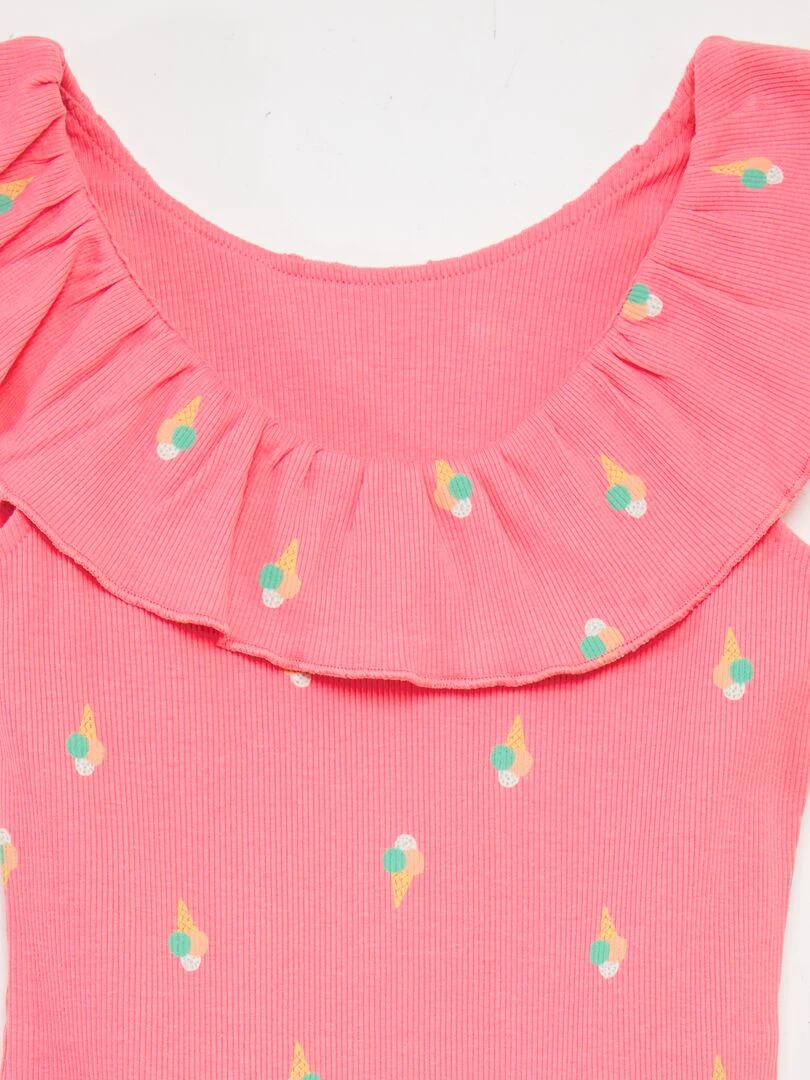 Robe en maille côtelée à col bardot   Rose