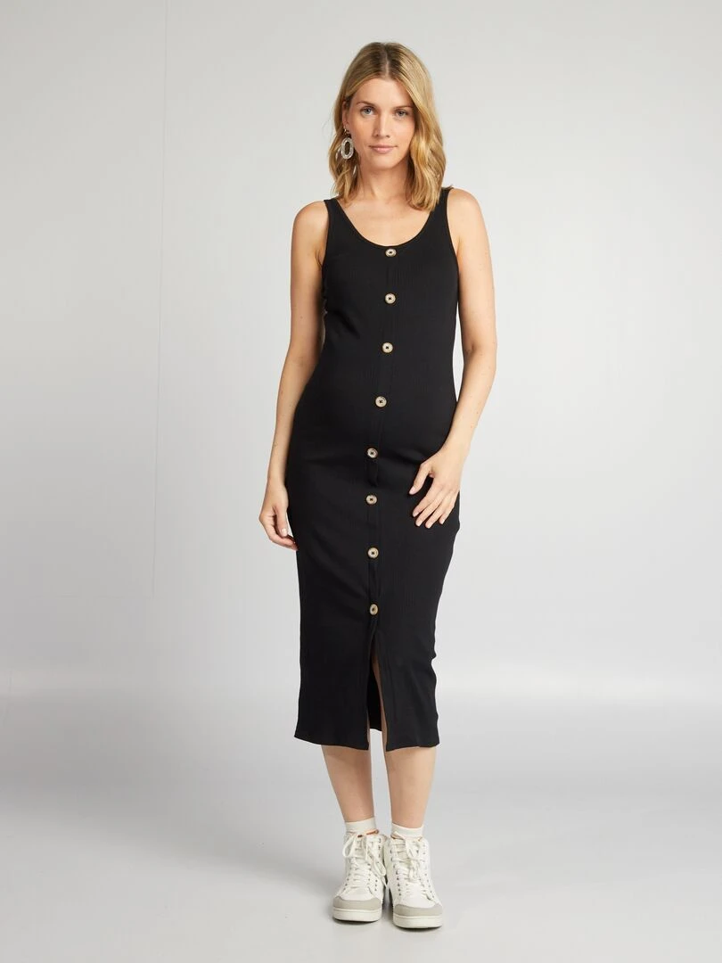 Robe longue côtelée grossesse noir