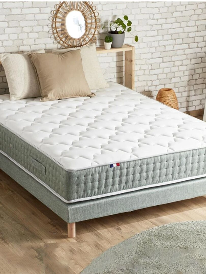 Ensemble + matelas Ressort 7 zones Face Hiver/Eté différente HYGGE Fabriqué en France Blanc Vert