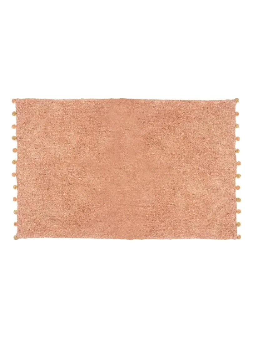 Tapis rectangle coton pompons 100x150 rose Rose