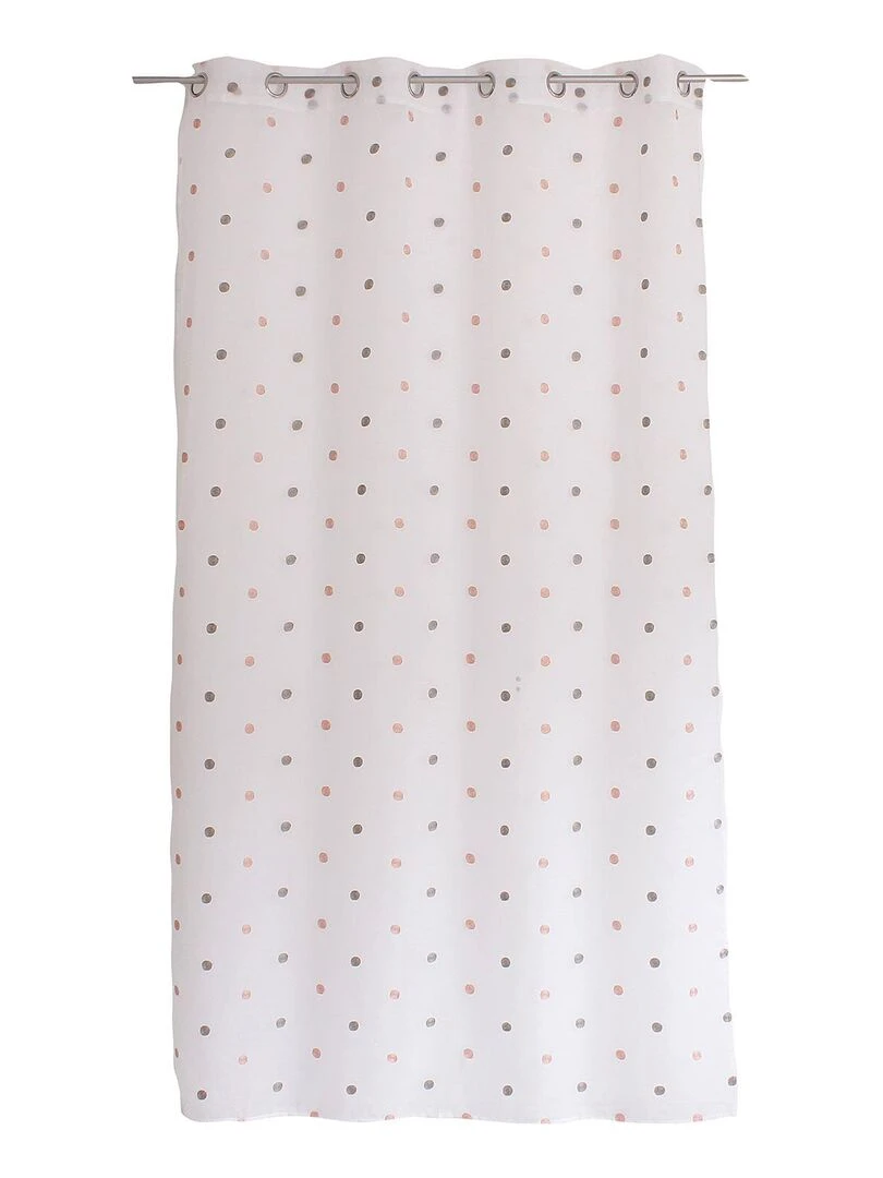 Voilage sablé brodé "Pois colorés"   Rose clair