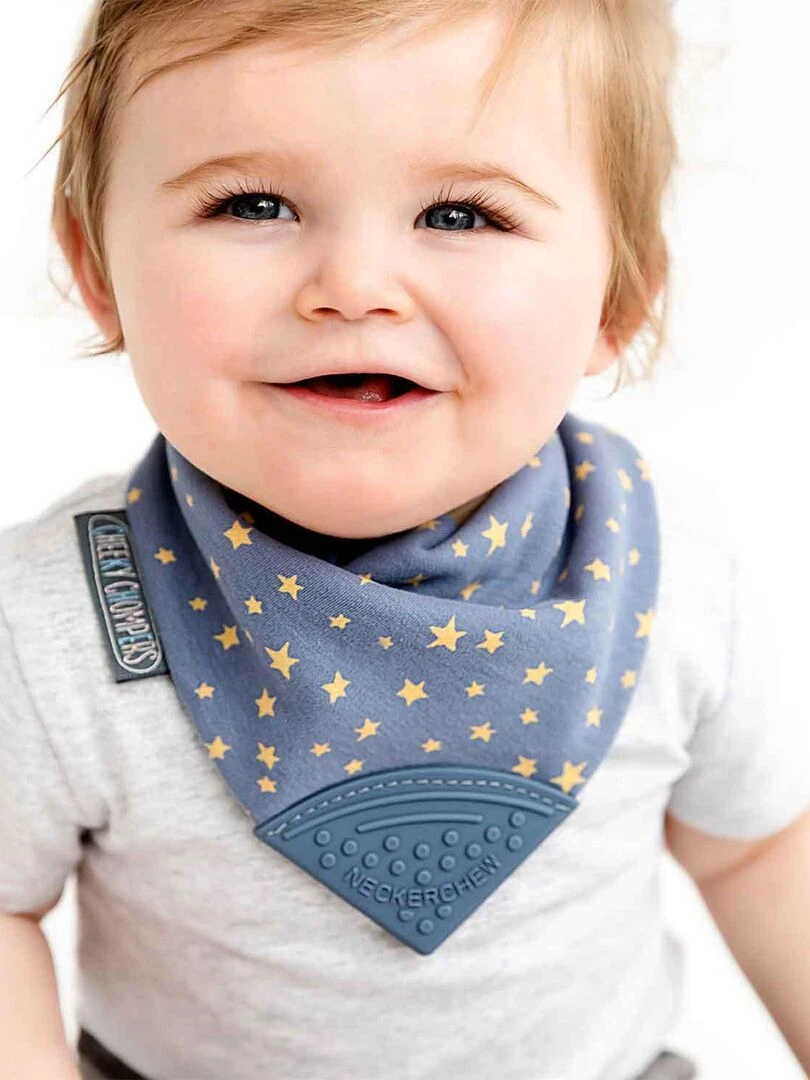 Bavoir bandana avec embout de dentition Etoiles Gris