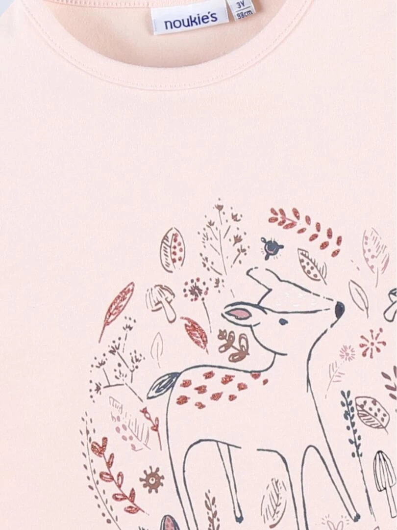 T shirt longues manches imprimé bambi  clair   Noukie's   Rose