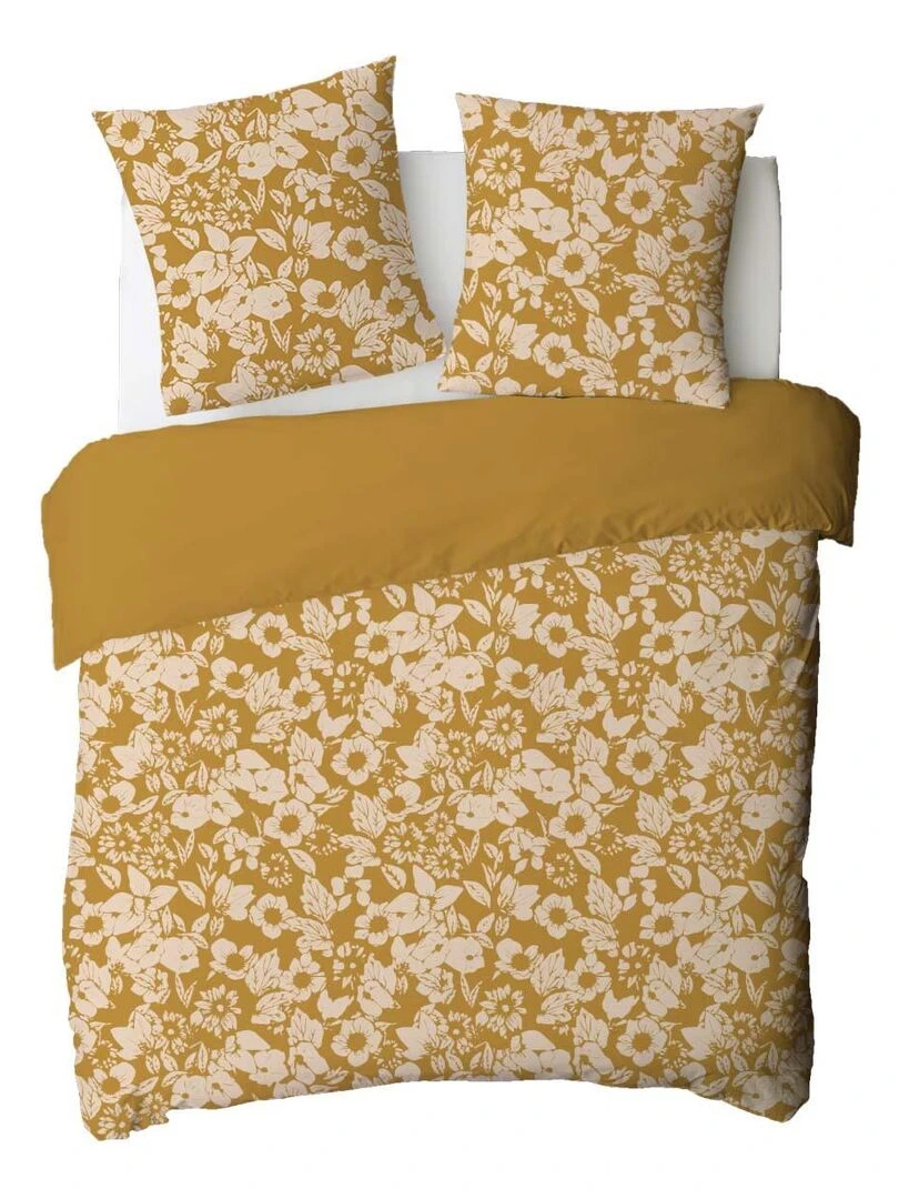 Future Home   Parure de lit 2 personnes en coton 57 fils imprimé miel   Jaune