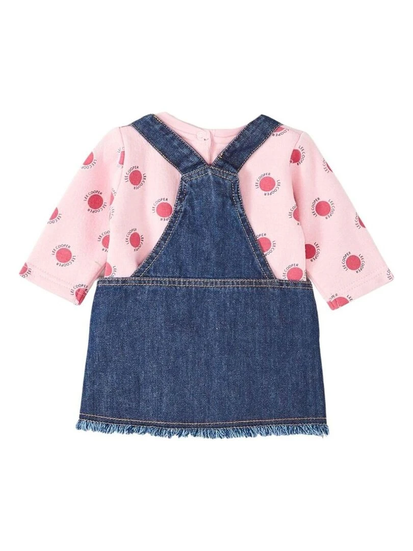 Lee Cooper Ensemble T shirt robe salopette bébé fille Imprimé Logo Rose