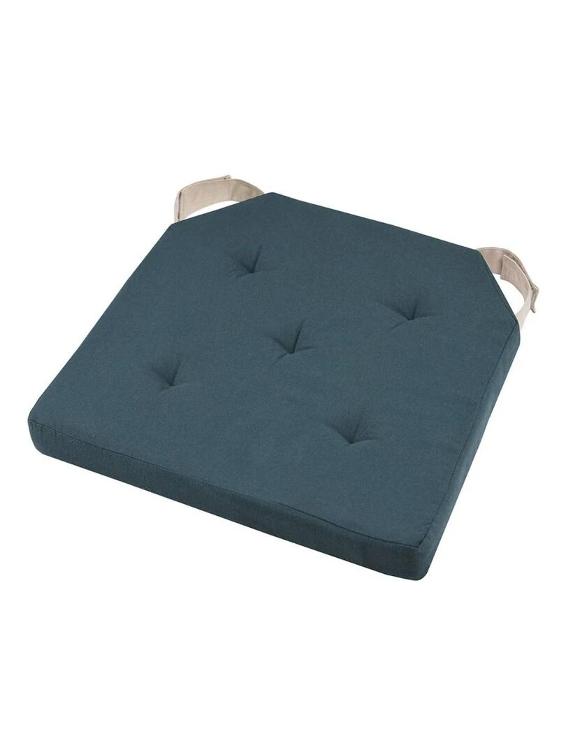 Lot de 4 galettes de chaise Duo velcro 38x38 cobalt lin Bleu
