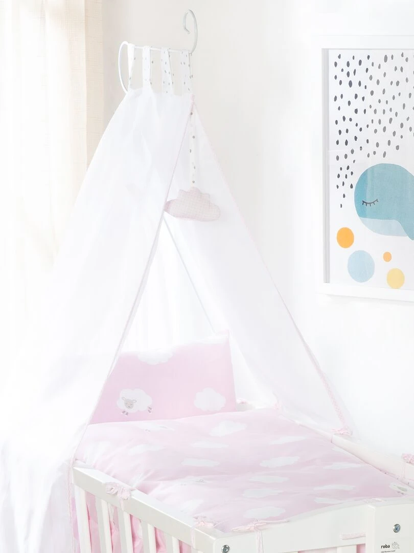 ROBA Berceau Petit Nuage Rose  40x90 cm + Équipement Complet   Bois Laqué Blanc   Blanc