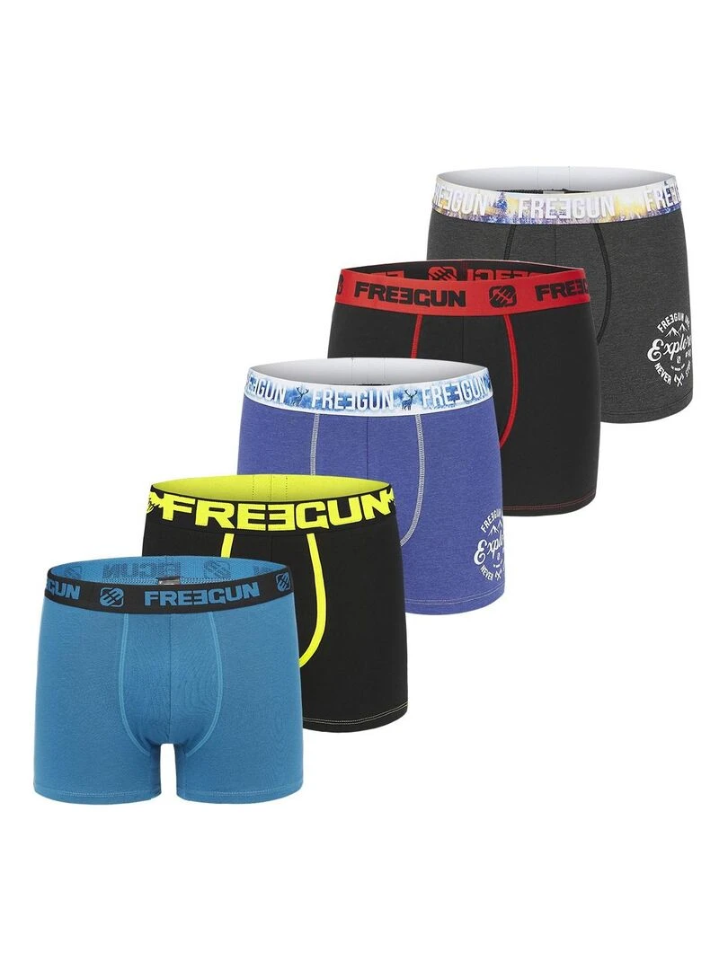 Pack Surprise de 5 Boxers homme en coton Freegun Noir
