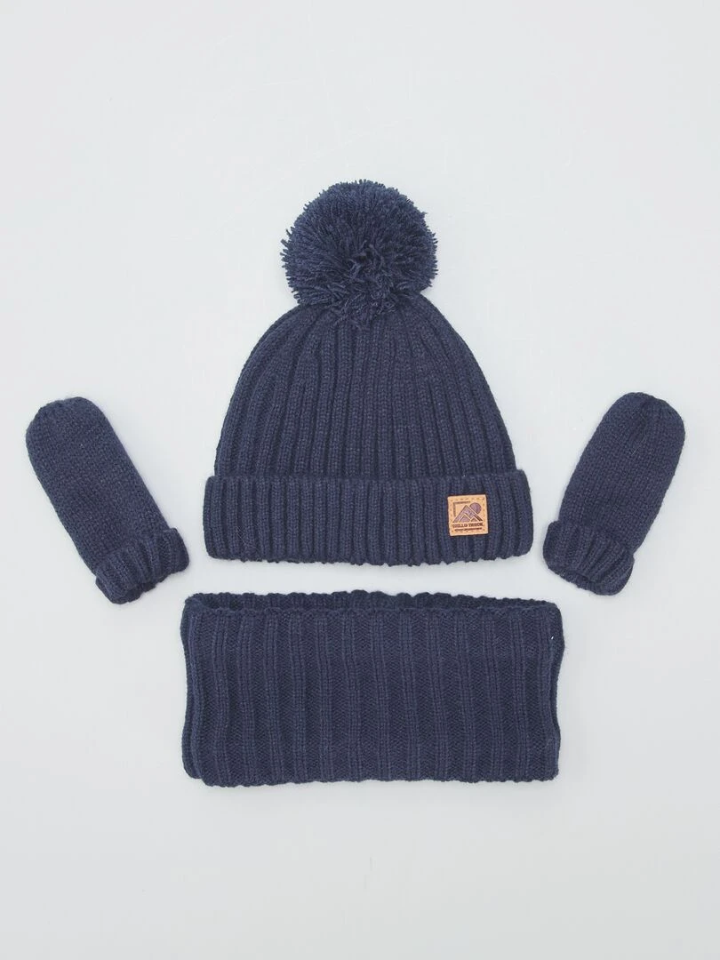 Ensemble bonnet snood et moufles NOIR IRIS