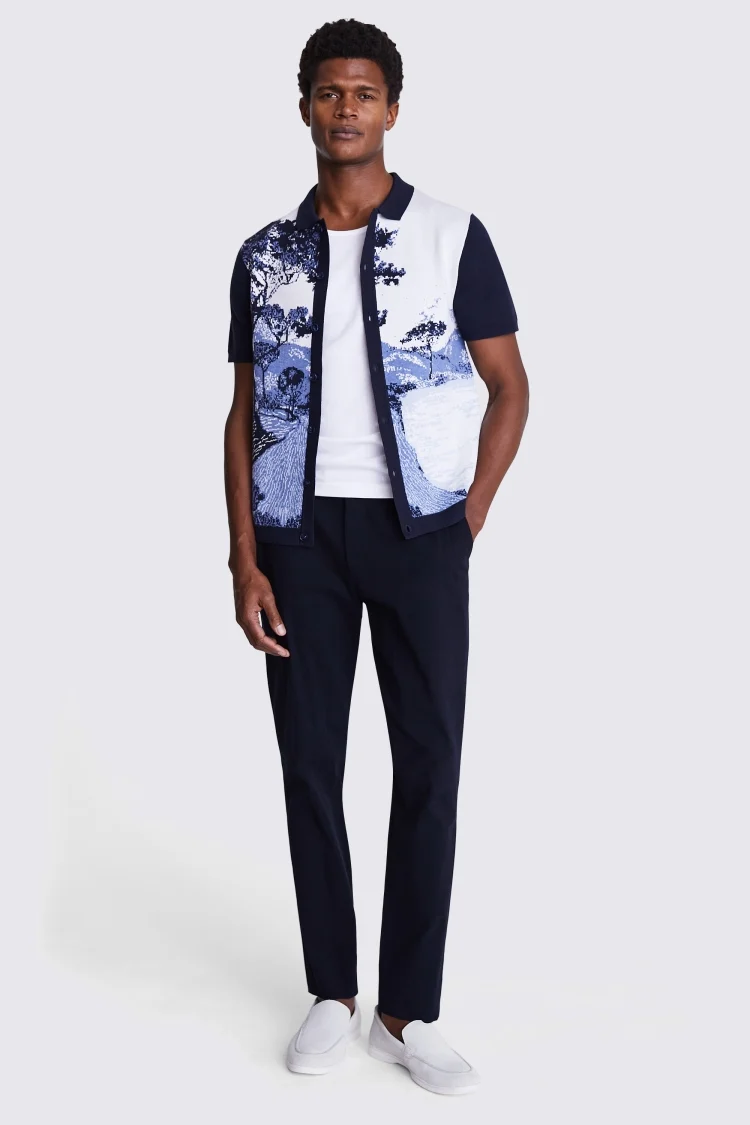 Blue Landscape Jacquard Knitted Cuban Shirt Buy Online at Moss