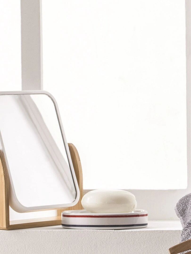 Guy Levasseur Miroir en polystyrène et bambou blanc Blanc