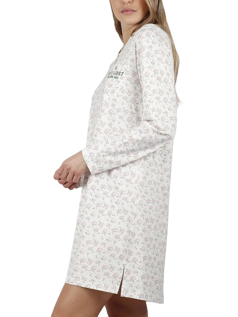 Chemise de nuit manches longues Get Lost   Ecru