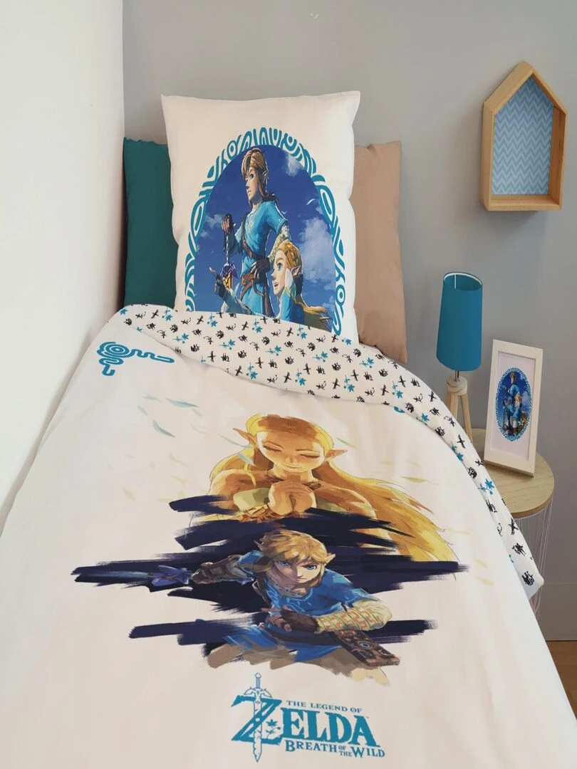 Housse de couette Zelda & Link Breath of the Wild 140x200 cm   100% Coton   Blanc
