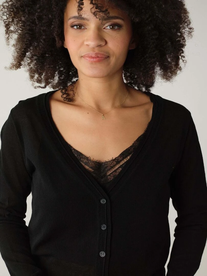 Cardigan avec dos en dentelle pour femme 'Deeluxe'   Noir
