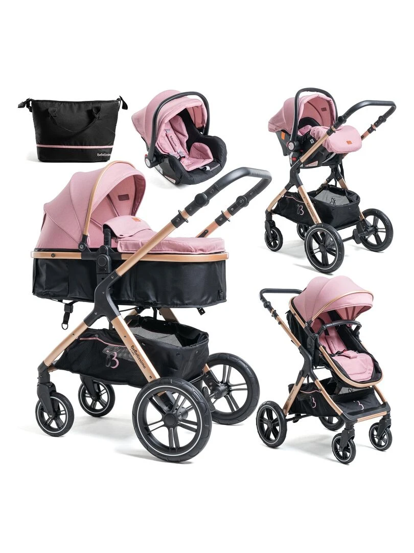 Poussette combinée trio 3 en 1 siège auto 0m – nacelle – jusqu’à 22kg rose Premium Rose