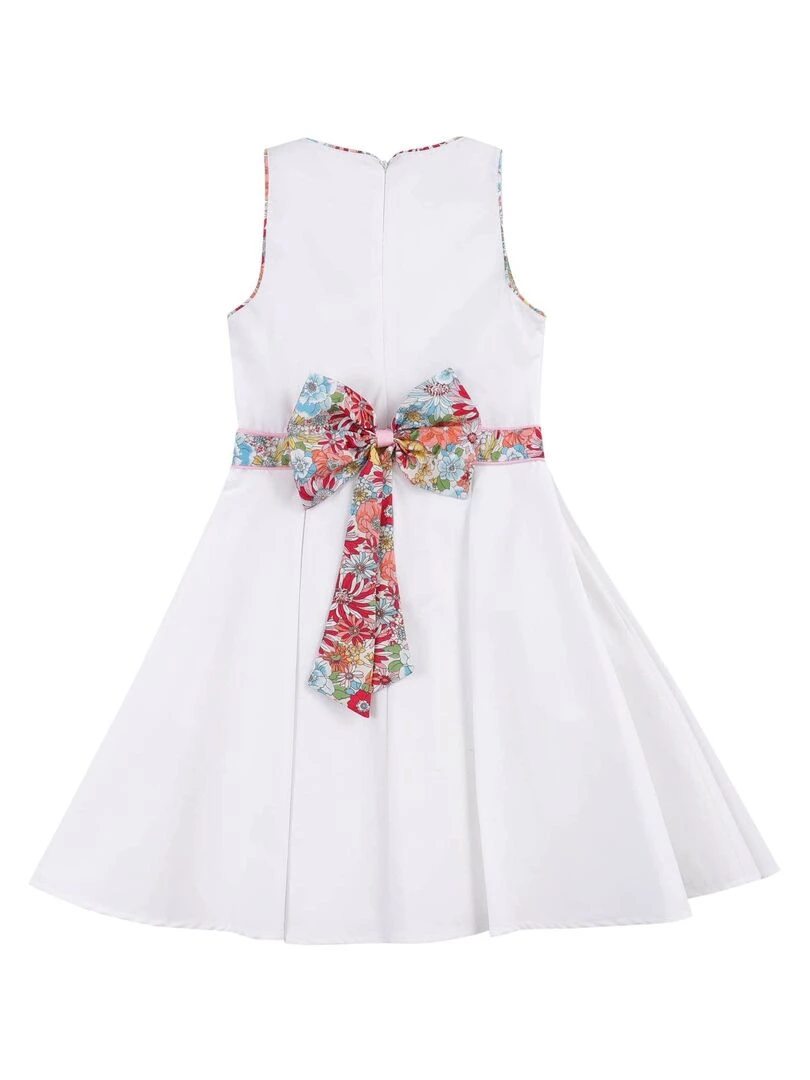 Robe Cérémonie Fille  Coton Blanc Fleurie Liberty Rose  HEPBURN   La Faute à Voltaire   Blanc