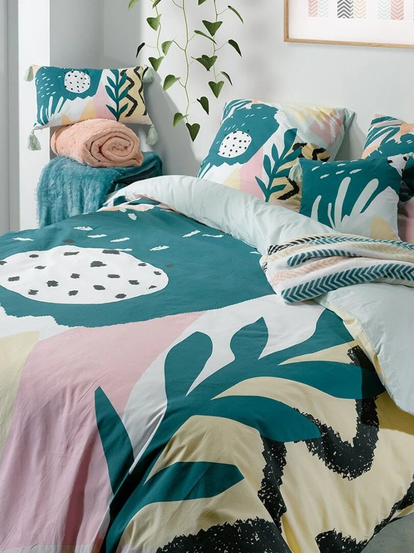 Housse de couette 240x220 Emilia + 2 taies 100% coton 57 fils Bleu