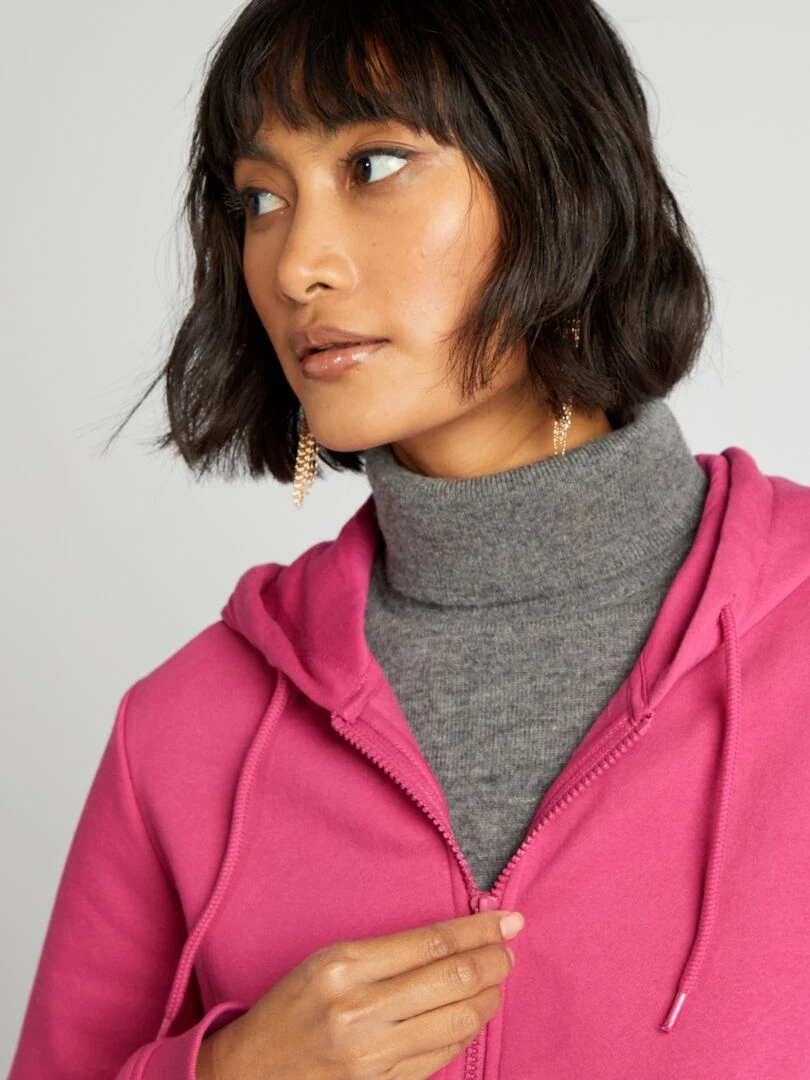 Sweat zippé à capuche   rose foncé
