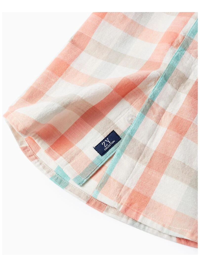 Chemise À Carreaux En Coton Pour Garçon manches courtes   Blanc