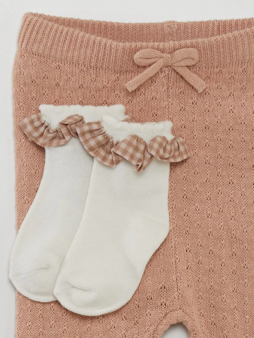 Ensemble legging en tricot + chaussettes   Rose