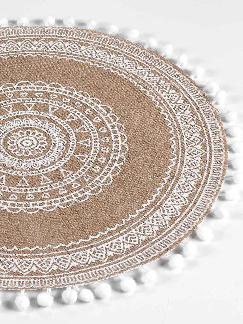 Set de table rond en jute avec pompons Blanc