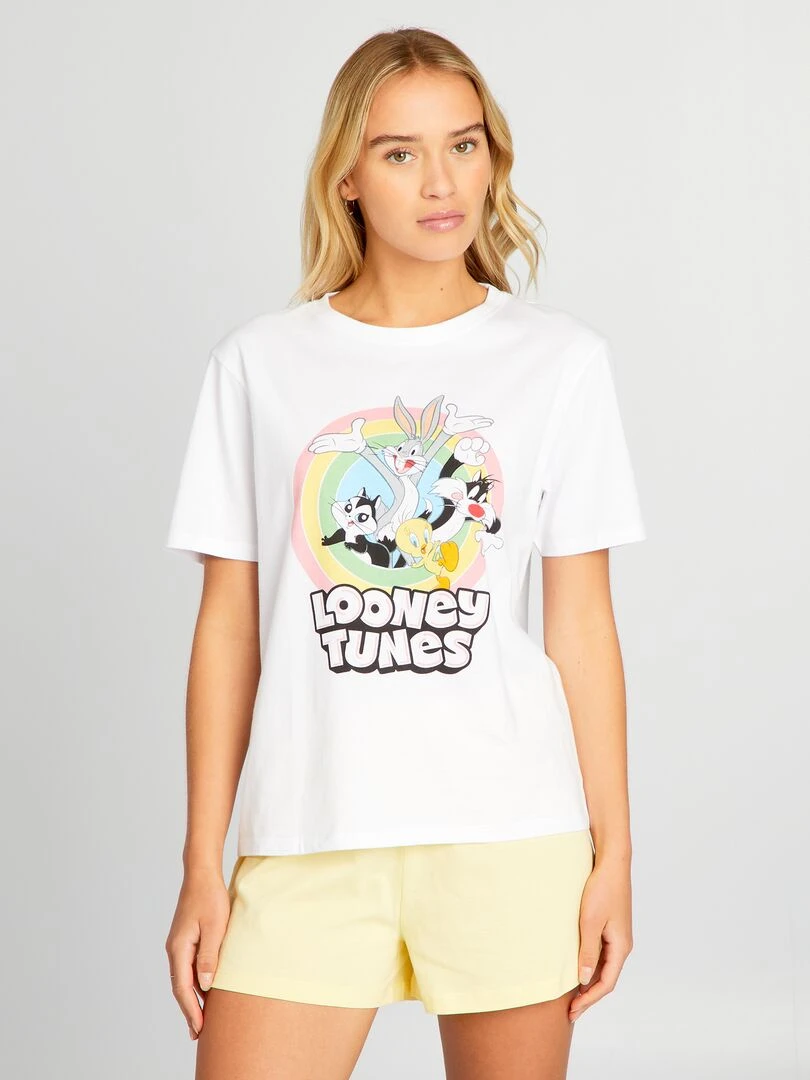 Pyjama court imprimé 'Looney' Tunes' 2 pièces blanc/jaune