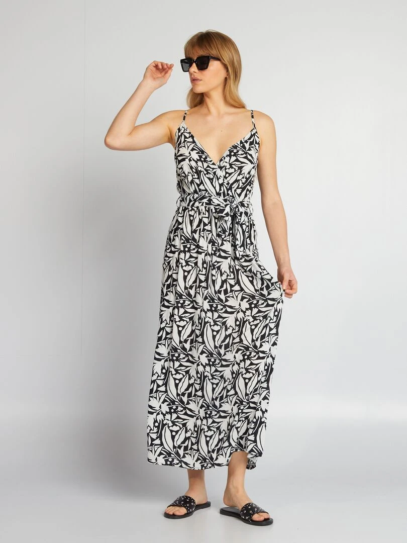 Robe ceinturée à bretelles fines Noir/blanc