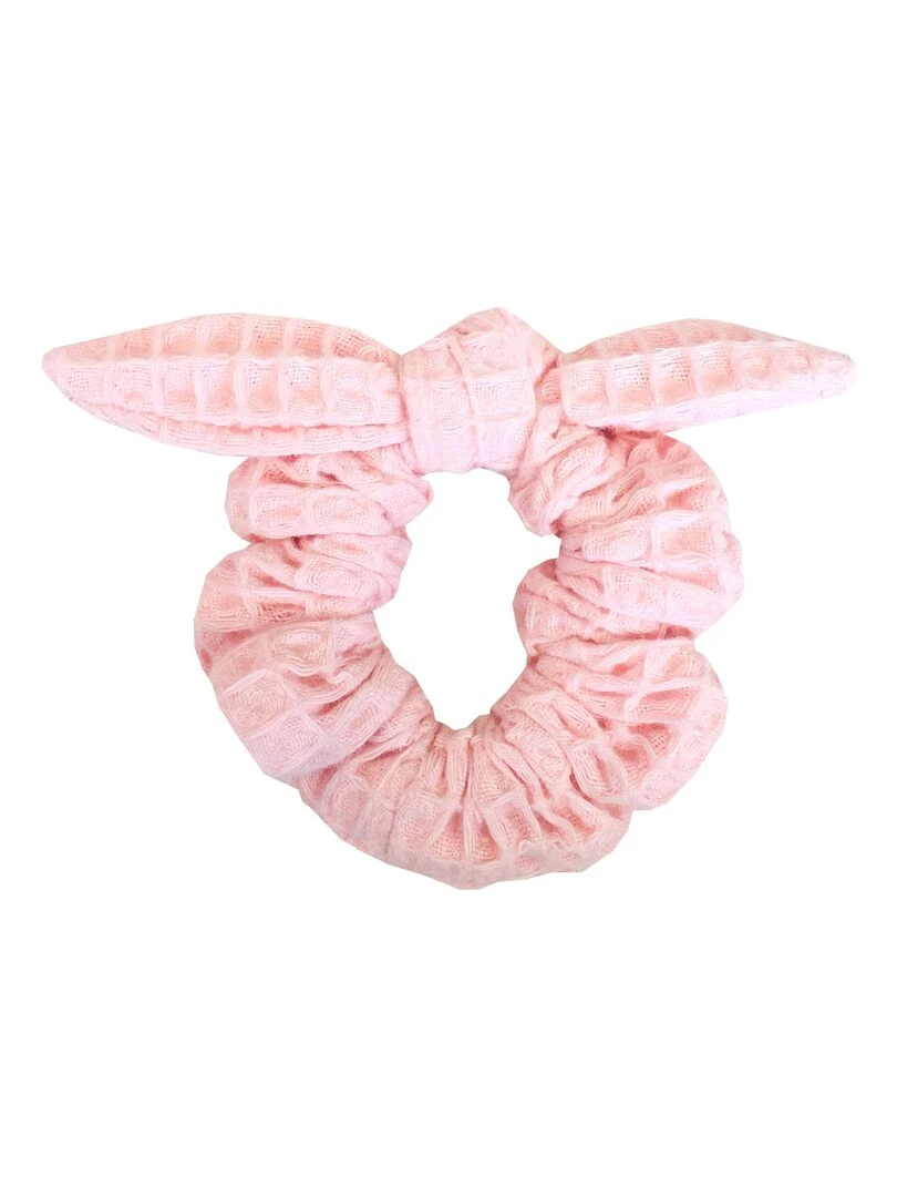 Chouchou noeud élastique Coton nid d'abeille Rose