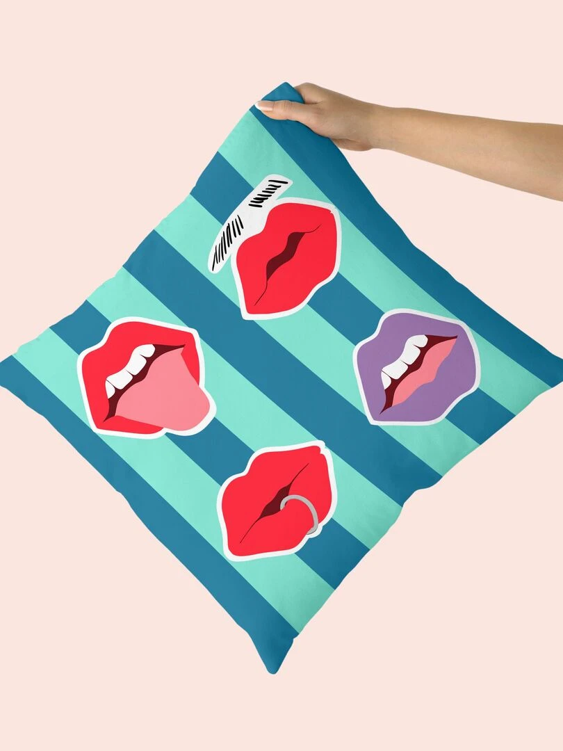 Housse de coussin décoratif Lips "Happyfriday" Blanc
