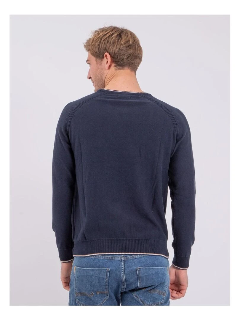 Pull col rond pur coton AMATEO Bleu marine