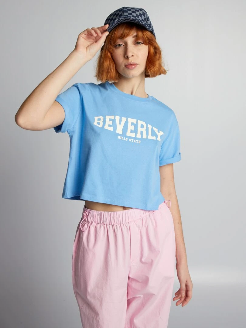 Crop top en jersey Bleu