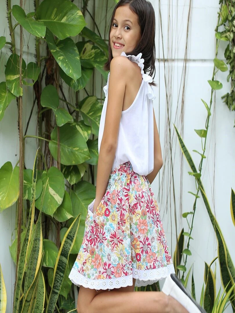 Jupe Qui Tourne Été Fille  Fleurie Liberty Rouge  CANCAN   'LA FAUTE A VOLTAIRE'   Rouge