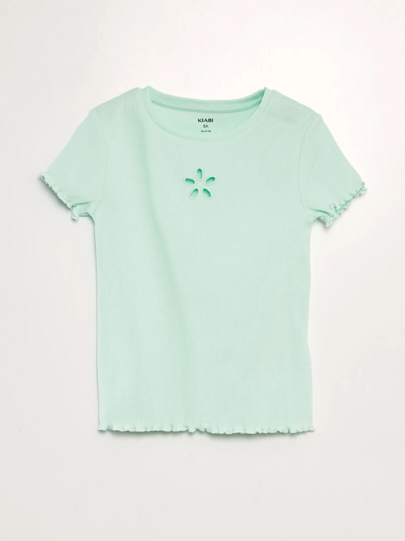 T shirt avec découpe sur le devant vert