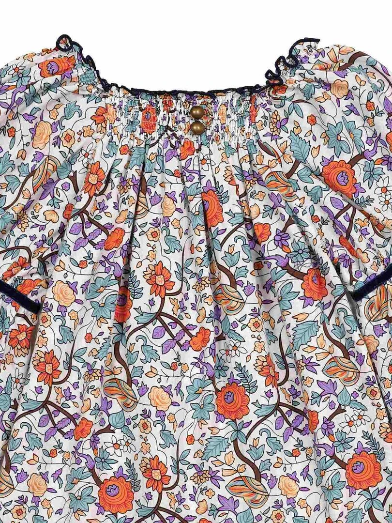 Blouse Fleurie Liberty Orange Lilas pour Fille  CHIMENE   'LA FAUTE A VOLTAIRE'   Orange