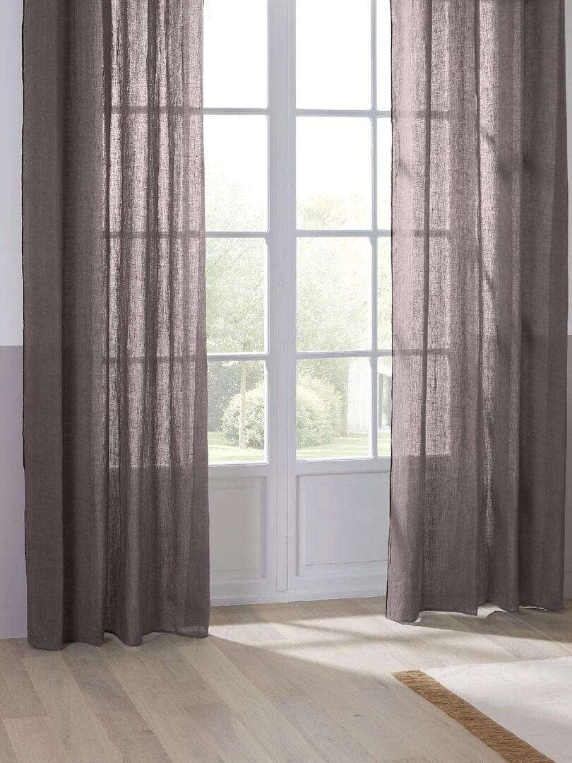 Rideau Voilage 100% lin bourdon noir Gris clair