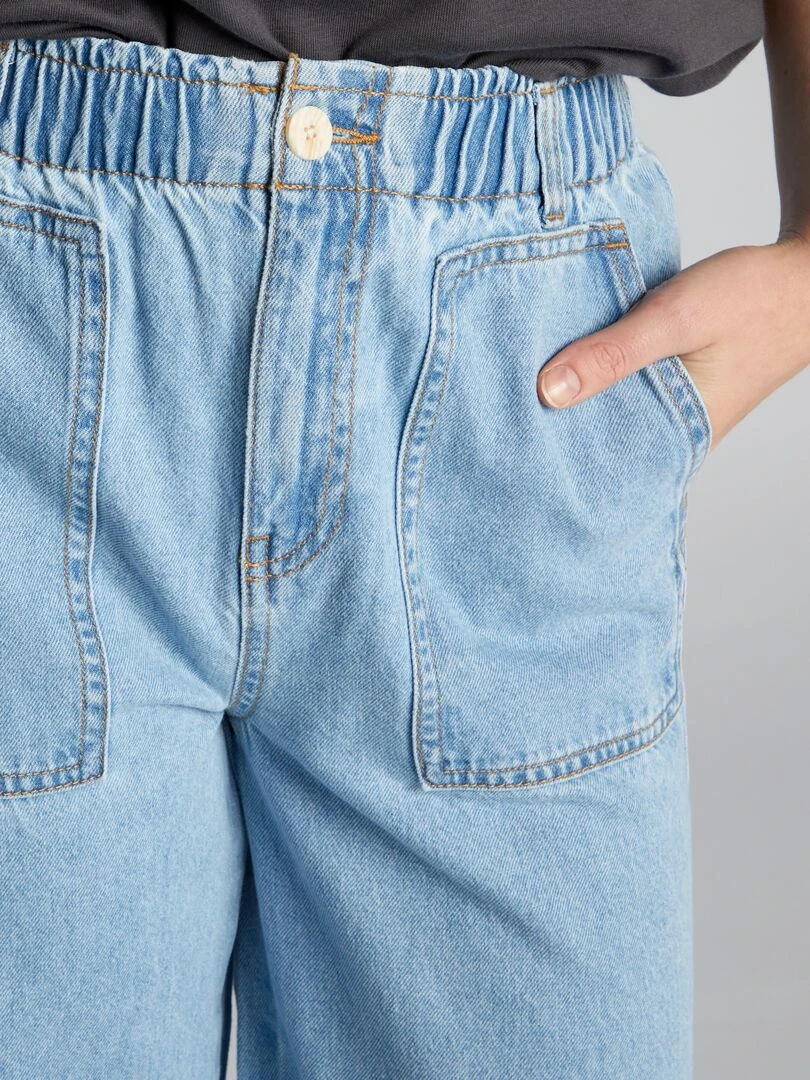 Pantalon denim wide leg à taille élastique   Triple stone