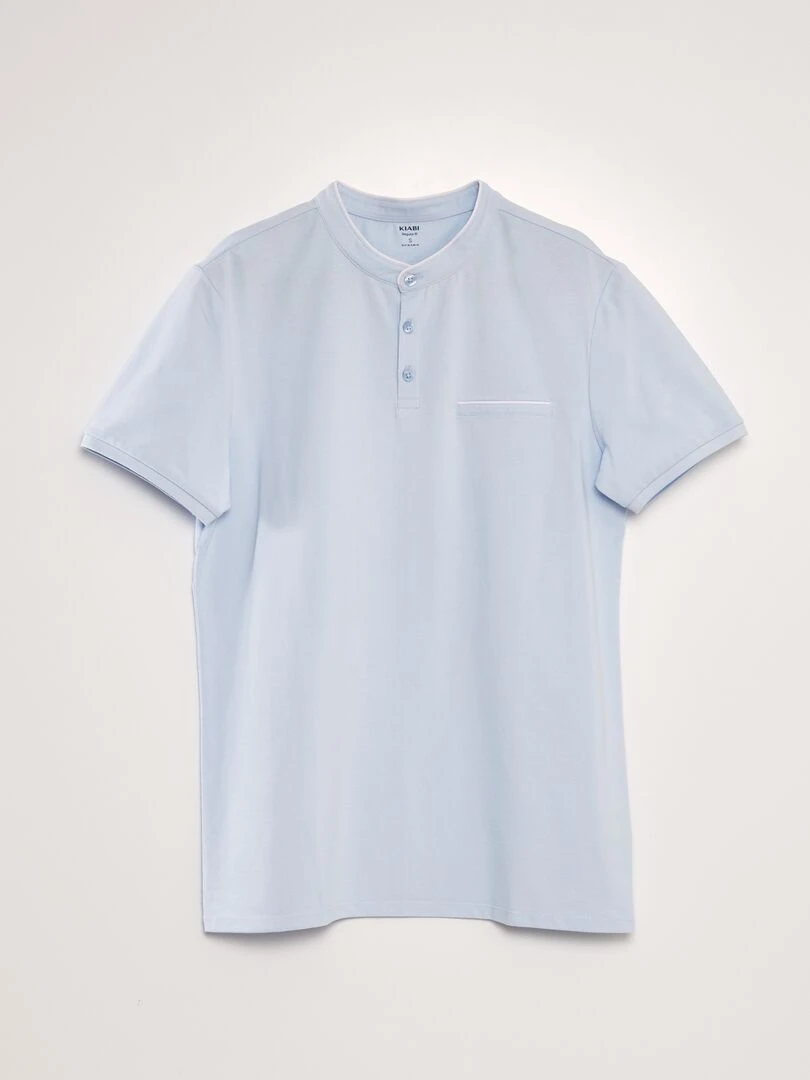 Polo à col mao en piqué de coton Bleu ciel