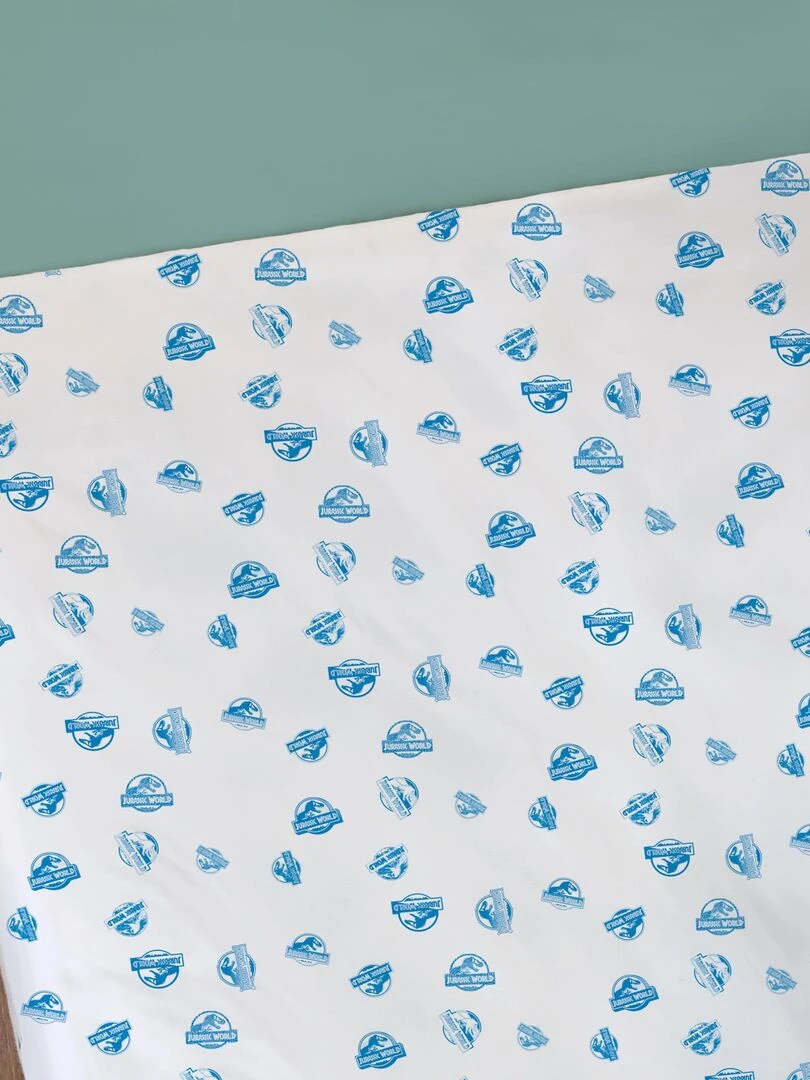 Drap housse imprimé 100% coton  JURASSIC WORLD ENCOUNTER   Blanc