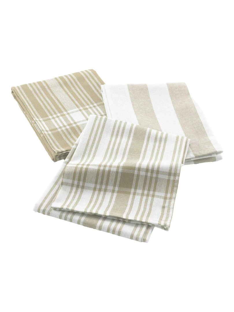 3 Serviettes torchons coton tisse Bayados Beige