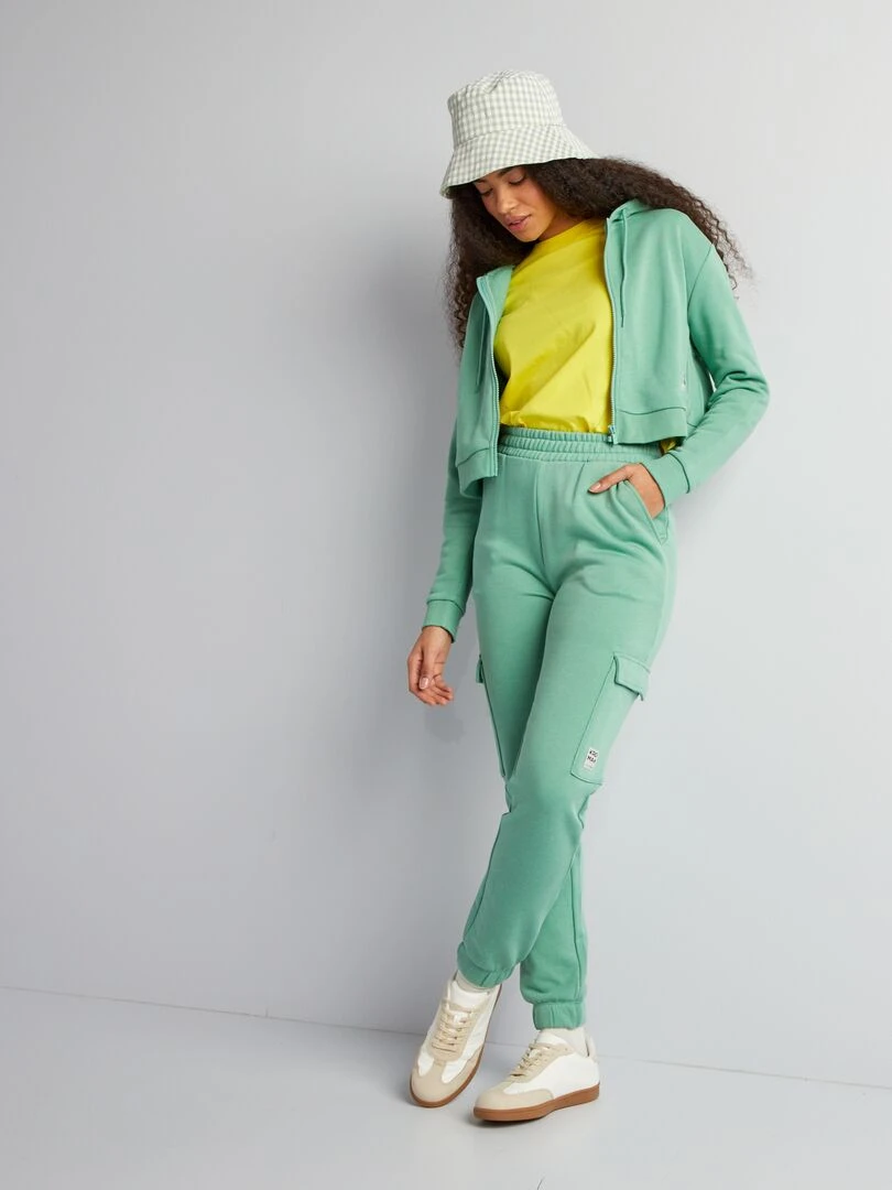Sweat zippé à capuche uni Vert