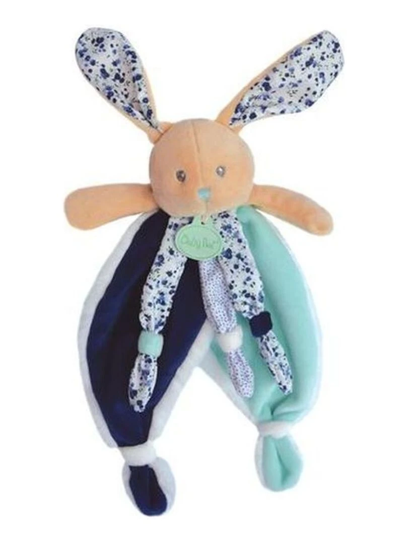 Doudou Babynat Lapin Bleu Marine Plat Poupi Bleu