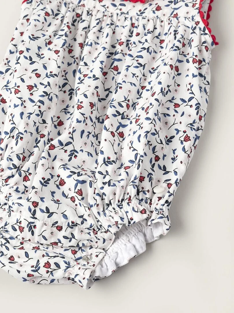 Combishort Florale en Coton pour Nouveau née manches longues ATLANTIC COMPANY   Blanc