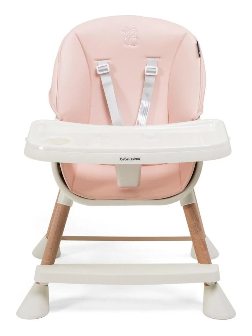 Bebelissimo   Chaise haute 5 en 1   Evolutive   Réglable   bois de Hêtre   PVC cuir   rose   BZ  511   Rose
