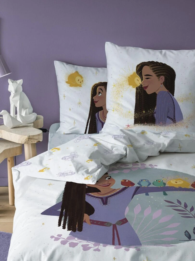 Parure de lit imprimée 100% coton DISNEY WISH ASHA Blanc