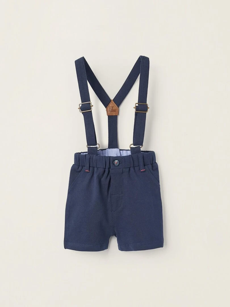 Shorts en piqué avec bretelles pour nouveau né Bleu foncé