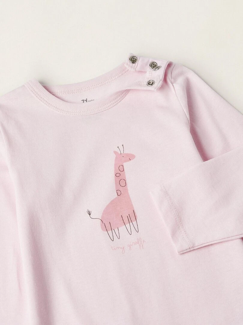 Grenouillère en jersey de coton pour bébé fille 'Tiny Giraffe' manches longues ESSENTIALS LINE   Rose clair