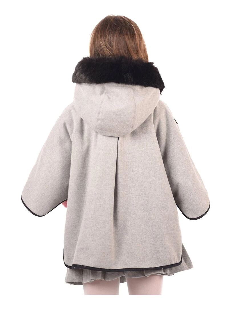 Cape Poncho  Laine Gris Souris Capuche Imitation Fourrure  IRINA   'LA FAUTE A VOLTAIRE'   Gris clair